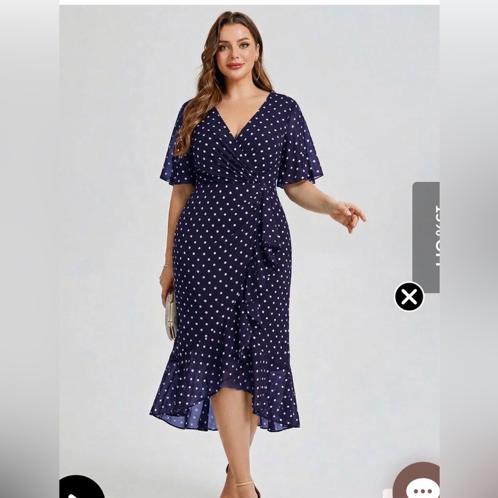 Navy Polka Dot Midi Wrap Dress